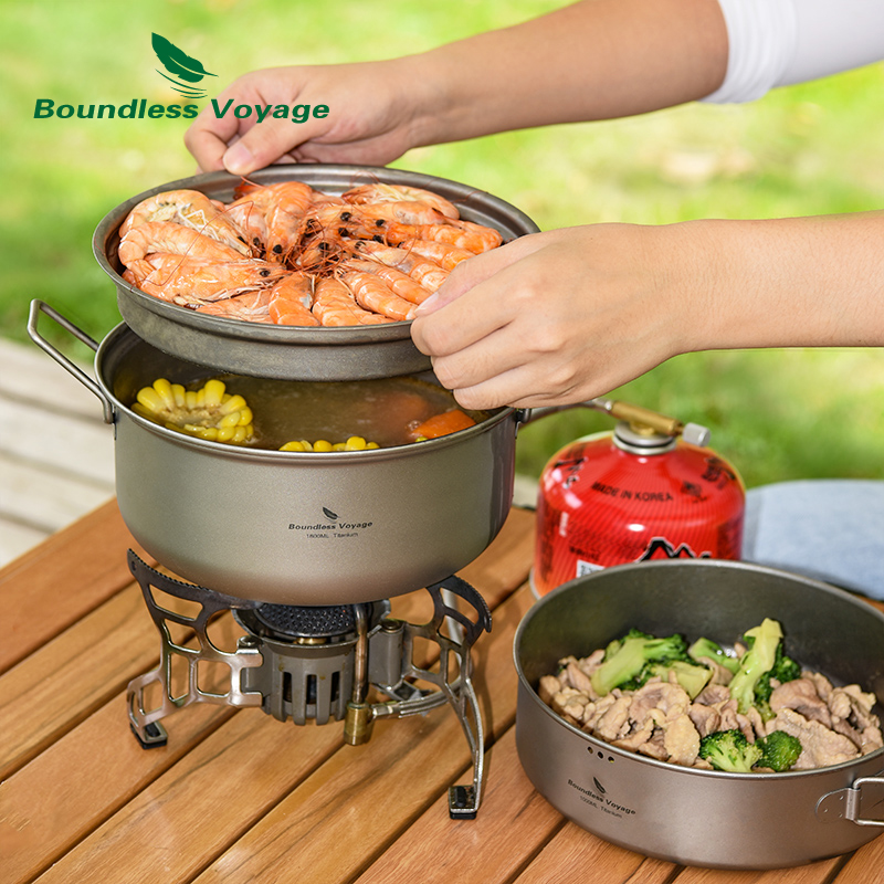 Mess Kit Titanium - Boundless Voyage Titanium Steamer Stockpot with