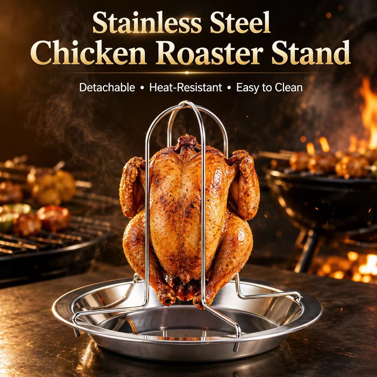 Campfire Cooking - Portable Whole Chicken BBQ Grill Stand,