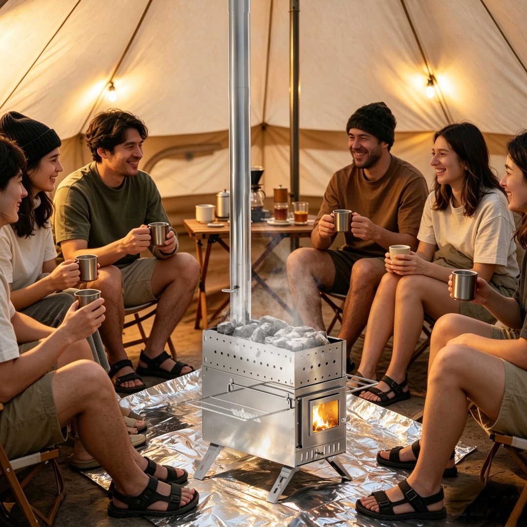 Camping Cooking Tent - Portable Wood Burning Sauna Stove, Stainless