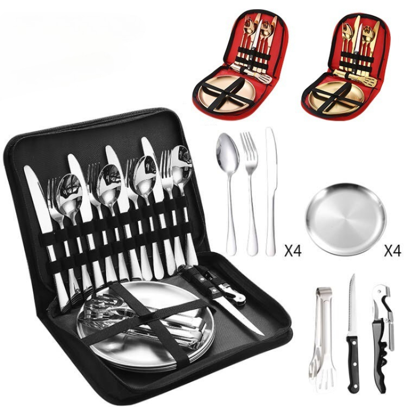 Camping Cooking And Eating Set - 10/20pcs Stainless Steel Outdoor Cutlery Set