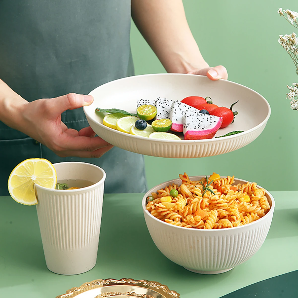 16Pcs Wheat Straw Tablewar Set - Camping Cooking And Eating Set review and price